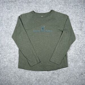 Psycho Bunny T Shirt Youth Size Medium 10/12 Grey Green Long sleeve Spell out‎